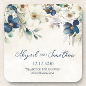 Elegant Blue Floral Winter Wedding コースター (正面)