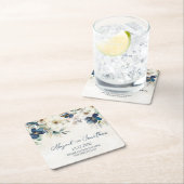 Elegant Blue Floral Winter Wedding スクエアペーパーコースター (インサイチュ)