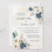 Elegant Blue Floral Winter Wedding Invitations 招待状 (正面)