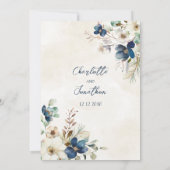 Elegant Blue Floral Winter Wedding Invitations 招待状 (裏面)