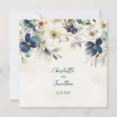 Elegant Blue Floral Winter Wedding Invitations 招待状 (裏面)