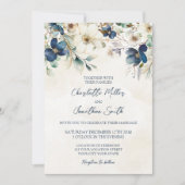 Elegant Blue Floral Winter Wedding Invitations 招待状 (正面)