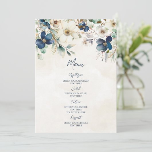 Elegant Blue Floral Winter Wedding Menu メニュー (スタンド正面)