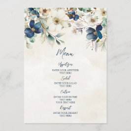 Elegant Blue Floral Winter Wedding Menu メニュー