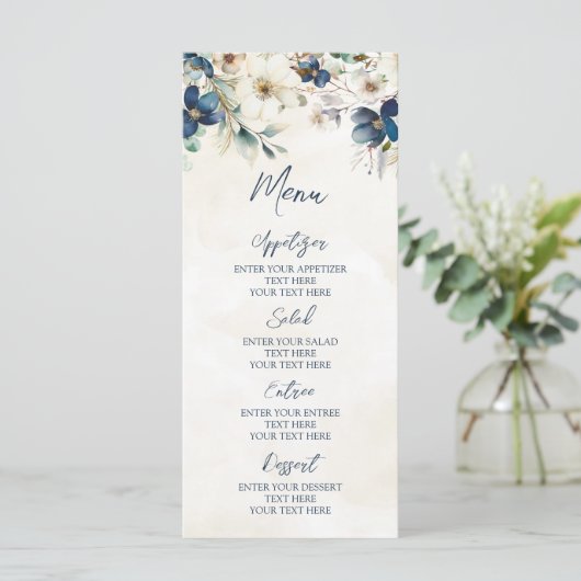 Elegant Blue Floral Winter Wedding Menu メニュー (スタンド正面)