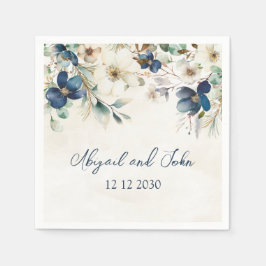 Elegant Blue Floral Winter Wedding Napkin スタンダードカクテルナプキン