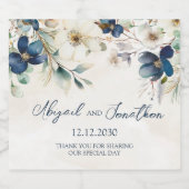 Elegant Blue Floral Winter Wedding Wine Label スパークリングワインラベル (シングルラベル)