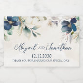 Elegant Blue Floral Winter Wedding Wine Label スパークリングワインラベル (シングルラベル)
