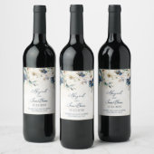 Elegant Blue Floral Winter Wedding Wine Label ワインラベル (ボトル)