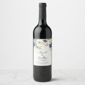 Elegant Blue Floral Winter Wedding Wine Label ワインラベル (正面)