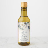 Elegant Blue Floral Winter Wedding Wine Label ワインラベル (正面)