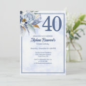 Elegant Blue Florals Women's 40th Birthday Party 招待状 (スタンド正面)