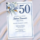 Elegant Blue Florals Women's 50th Birthday Party 招待状