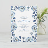 Elegant Blue Flowers Floral Baby Shower 招待状 (スタンド正面)
