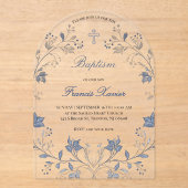 elegant blue foliage frame Baptism アクリル招待状 (正面)