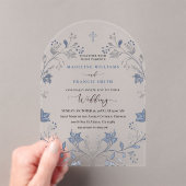 elegant blue foliage religious wedding アクリル招待状 (インサイチュ (ポータブル))