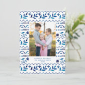 Elegant Blue Folk Watercolor Christmas Photo シーズンカード (スタンド正面)