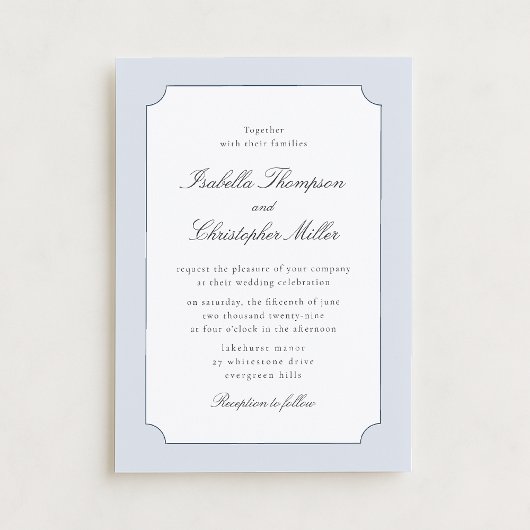 Elegant Blue Frame Classic Wedding Invitation  Kró 招待状