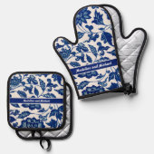 Elegant Blue French Country Chinoiserie Name 鍋つかみ&鍋敷きセット (正面/裏面)