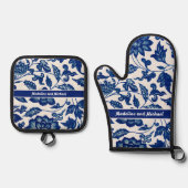 Elegant Blue French Country Chinoiserie Name 鍋つかみ&鍋敷きセット (正面)