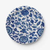 Elegant Blue French Country Chinoiserie Toile ペーパープレート (正面)