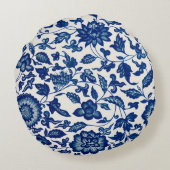 Elegant Blue French Country Chinoiserie Toile ラウンドクッション (裏面)
