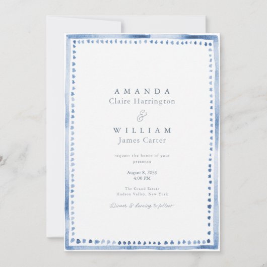 Elegant Blue French Estate Wedding Invitation  招待状 (正面)