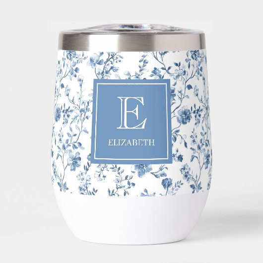 Elegant Blue French Toile Pattern Monogram Name (正面)