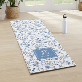 Elegant Blue French Toile Pattern Monogram Name ヨガマット