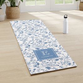 Elegant Blue French Toile Pattern Monogram Name  ヨガマット