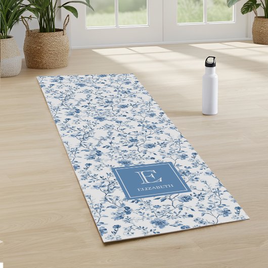 Elegant Blue French Toile Pattern Monogram Name  ヨガマット