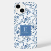Elegant Blue French Toile Pattern Monogram Name Case-Mate iPhoneケース (裏面)