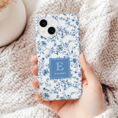 Elegant Blue French Toile Pattern Monogram Name Case-Mate iPhoneケース