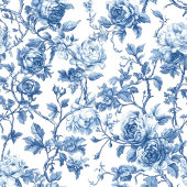 Elegant Blue French Toile Roses Floral Table Runne ロングテーブルランナー