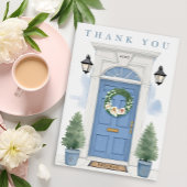 Elegant Blue Front Door Housewarming サンキューカード