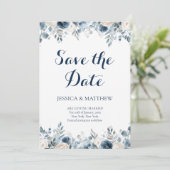 Elegant Blue Galligraphy Watercolor Floral Wedding セーブザデート (スタンド正面)