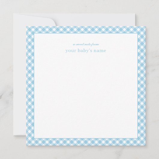 Elegant Blue Gingham Baby Nursery Note Card ノートカード (正面)