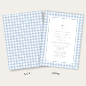 Elegant Blue Gingham Boy First Communion 招待状