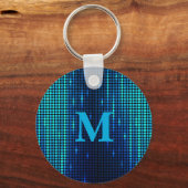Elegant Blue Glitter Monogram キーホルダー (正面)