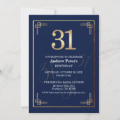 Elegant Blue Gold 31st Birthday Party 招待状 (正面)