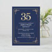 Elegant Blue Gold 35th Birthday Party 招待状 (スタンド正面)