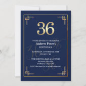 Elegant Blue Gold 36th Birthday Party 招待状 (正面)