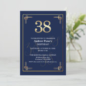 Elegant Blue Gold 38th Birthday Party 招待状 (スタンド正面)