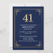 Elegant Blue Gold 41st Birthday Party 招待状 (正面)