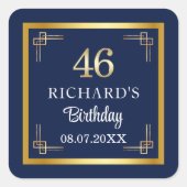 Elegant Blue Gold 46th Birthday Party スクエアシール (正面)