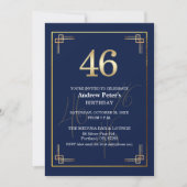 Elegant Blue Gold 46th Birthday Party 招待状 (正面)