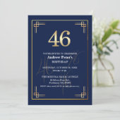 Elegant Blue Gold 46th Birthday Party 招待状 (スタンド正面)