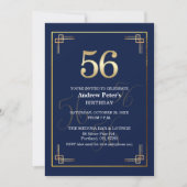 Elegant Blue Gold 56th Birthday Party 招待状 (正面)