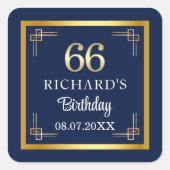 Elegant Blue Gold 66th Birthday Party スクエアシール (正面)