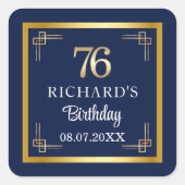 Elegant Blue Gold 76th Birthday Party スクエアシール (正面)